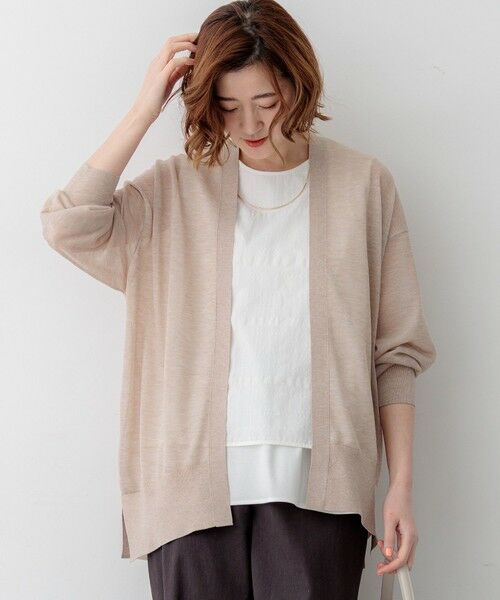 S size ONWARD(小さいサイズ) / エスサイズオンワード カーディガン・ボレロ | シャイニーシアー フロントオープン カーディガン（ベージュ系）