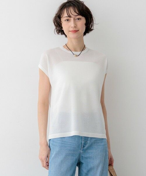 S size ONWARD(小さいサイズ) / エスサイズオンワード ニット・セーター | シャイニーシアー ノースリーブ ニット（ホワイト系）