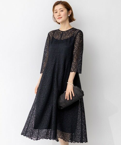 S size ONWARD(小さいサイズ) / エスサイズオンワード ドレス | 【APPLAUDIR】ニュアンスフラワーレース ドレス（ネイビー系）