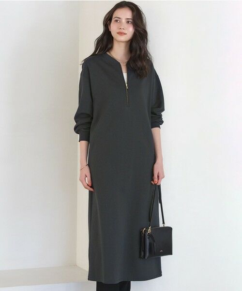 S size ONWARD(小さいサイズ) / エスサイズオンワード ロング・マキシ丈ワンピース | 【SLOW/一部店舗限定】ハイゲージテリー ハーフジップ ワンピース（グレー系）