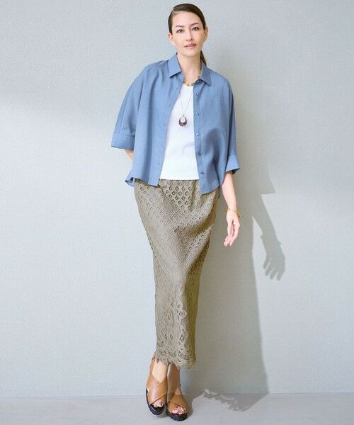 S size ONWARD(小さいサイズ) / エスサイズオンワード ミニ・ひざ丈スカート | 【SHIHOさん着用・こだわり素材】パネルレース スカート（カーキ）