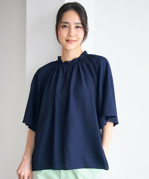 S size ONWARD(小さいサイズ) / エスサイズオンワード シャツ・ブラウス | 【ご好評素材・新型追加】リヨセルポプリンフリル ブラウス（ネイビー）