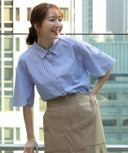 S size ONWARD(小さいサイズ) / エスサイズオンワード シャツ・ブラウス | ペタルスリーブ シャツ（ブルーストライプ）