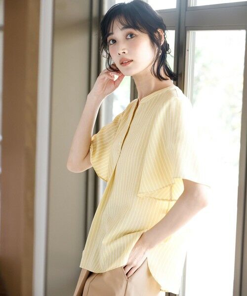 S size ONWARD(小さいサイズ) / エスサイズオンワード シャツ・ブラウス | スムージーポリエステル スキッパー ブラウス（イエローストライプ）