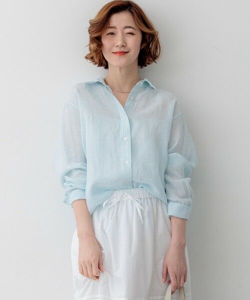 S size ONWARD(小さいサイズ) / エスサイズオンワード シャツ・ブラウス | LIBECOリネン ベーシック シャツ（スカイブルー系）