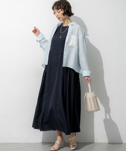 S size ONWARD(小さいサイズ) / エスサイズオンワード シャツ・ブラウス | LIBECOリネン ポケット刺繍 クロップドシャツ | 詳細12