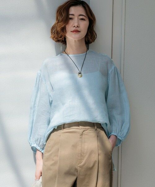 S size ONWARD(小さいサイズ) / エスサイズオンワード シャツ・ブラウス | LIBECOリネン ボリュームスリーブ ブラウス（スカイブルー系）