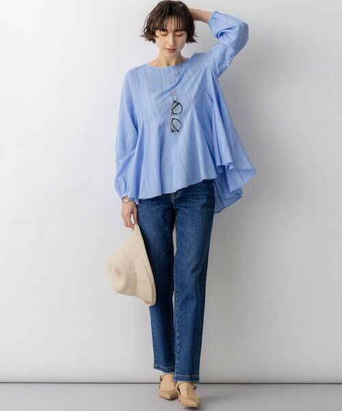 S size ONWARD(小さいサイズ) / エスサイズオンワード シャツ・ブラウス | ドビーストライプ クルーネック フレアブラウス | 詳細6