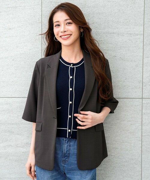 S size ONWARD(小さいサイズ) / エスサイズオンワード テーラードジャケット | アーバンクールタッチ 半袖 ジャケット（スレート）