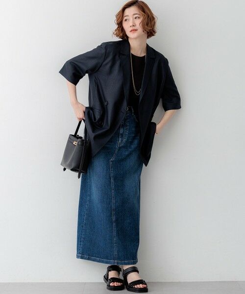 S size ONWARD(小さいサイズ) / エスサイズオンワード その他アウター | リネンライクグロッシー ハーフスリーブ ダブル ジャケット | 詳細16