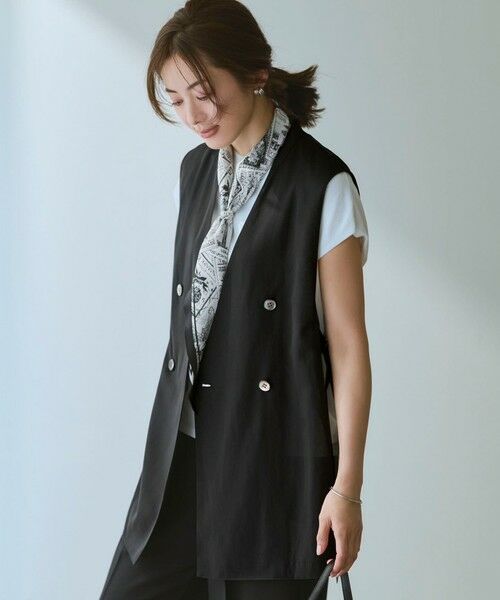 S size ONWARD(小さいサイズ) / エスサイズオンワード その他アウター | ライトシアーマットクロス ノーカラー ジレ（ブラック系）