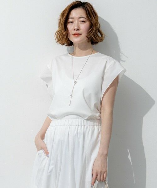 S size ONWARD(小さいサイズ) / エスサイズオンワード カットソー | スムースデザイン タフタスリーブ カットソー（ホワイト系）
