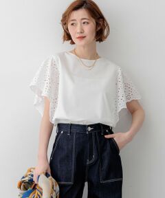 S size ONWARD(小さいサイズ) / エスサイズオンワード カットソー | カットワークエンブロイダリー デザインスリーブ トップス