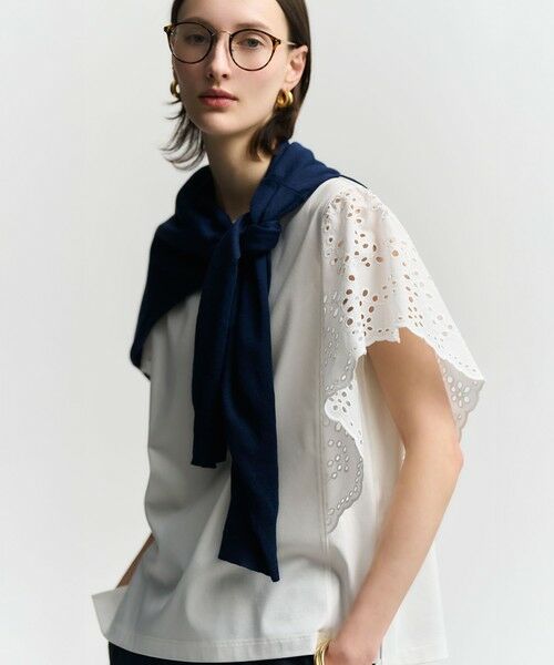 S size ONWARD(小さいサイズ) / エスサイズオンワード カットソー | カットワークエンブロイダリー デザインスリーブ トップス | 詳細1