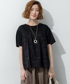 S size ONWARD(小さいサイズ) / エスサイズオンワード カットソー | カットワークエンブロイダリー スカラップヘム トップス