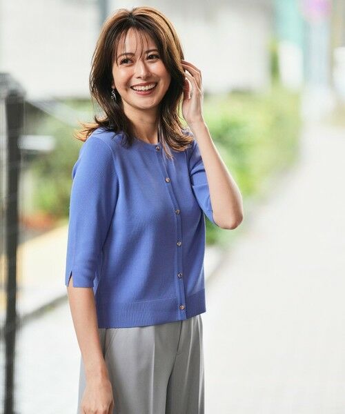 S size ONWARD(小さいサイズ) / エスサイズオンワード カーディガン・ボレロ | 【アイスタッチ】ハーフスリーブ カーディガン（ブルー）