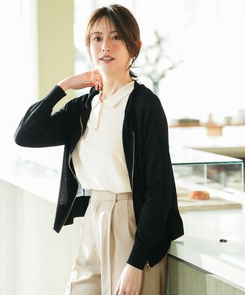 S size ONWARD(小さいサイズ) / エスサイズオンワード カーディガン・ボレロ | エアリー ニットフーディー（ブラック）