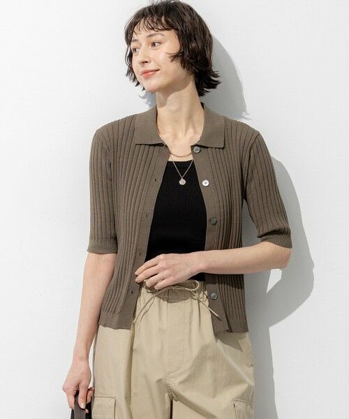 S size ONWARD(小さいサイズ) / エスサイズオンワード ニット・セーター | ワイドリブ 五分袖 ポロニット（ブラウン系）