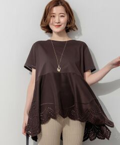 S size ONWARD(小さいサイズ) / エスサイズオンワード カットソー | エンブロイダリーコンビジャージー ぺプラム カットソー