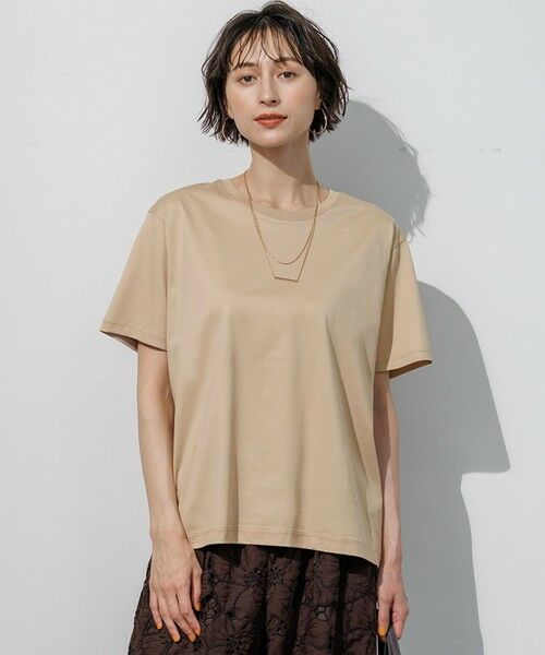 S size ONWARD(小さいサイズ) / エスサイズオンワード カットソー | シルキータッチ ベーシック Tシャツ（ベージュ系）