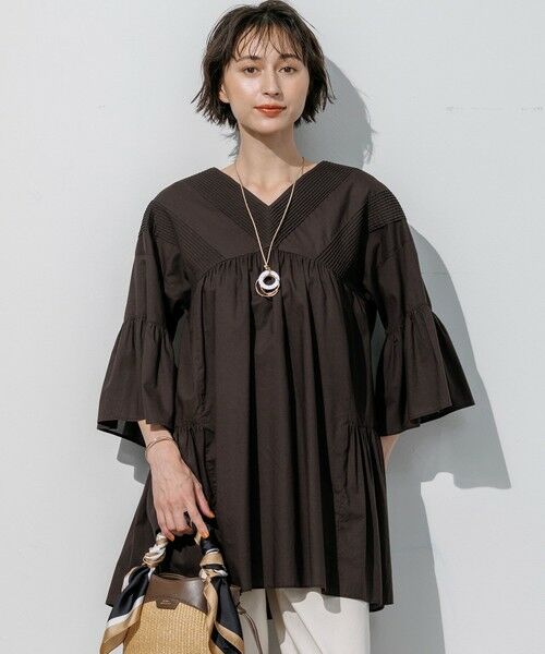 S size ONWARD(小さいサイズ) / エスサイズオンワード シャツ・ブラウス | コットンボイル チュニックブラウス（ダークブラウン系）