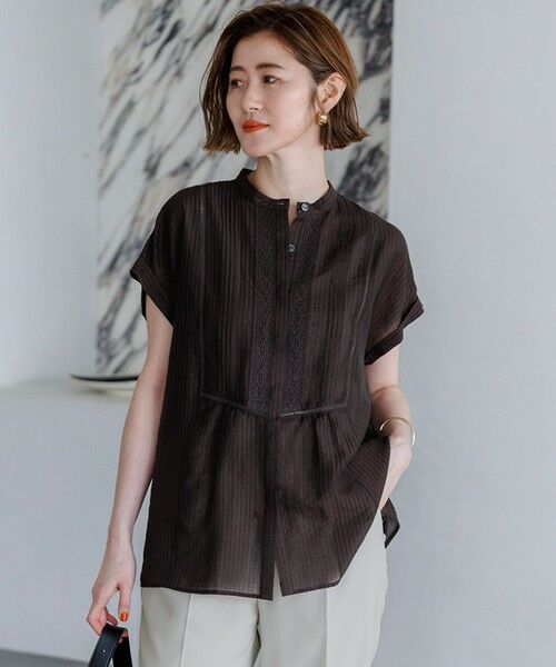 S size ONWARD(小さいサイズ) / エスサイズオンワード シャツ・ブラウス | 【WEB&一部店舗限定】レースピンタック フレンチスリーブ ブラウス（ダークブラウン系）