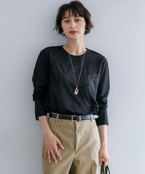 S size ONWARD(小さいサイズ) / エスサイズオンワード カットソー | シアー ロングスリーブ Tシャツ（ブラック系）