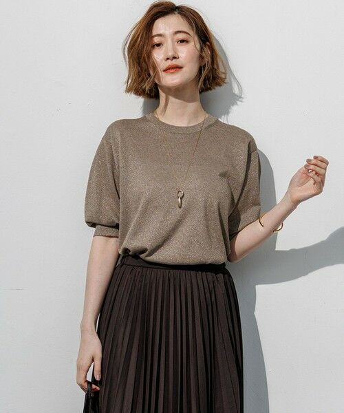 S size ONWARD(小さいサイズ) / エスサイズオンワード ニット・セーター | オータムメタリック パフスリーブ ニット Tシャツ（ゴールド系）