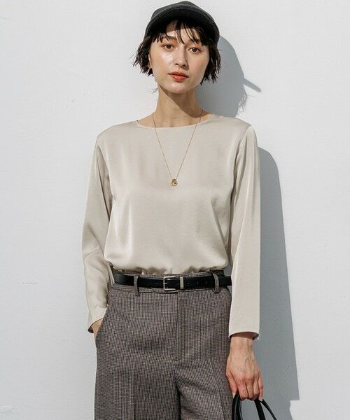 S size ONWARD(小さいサイズ) / エスサイズオンワード カットソー | サテン ロングスリーブ Tシャツ（サンド系）