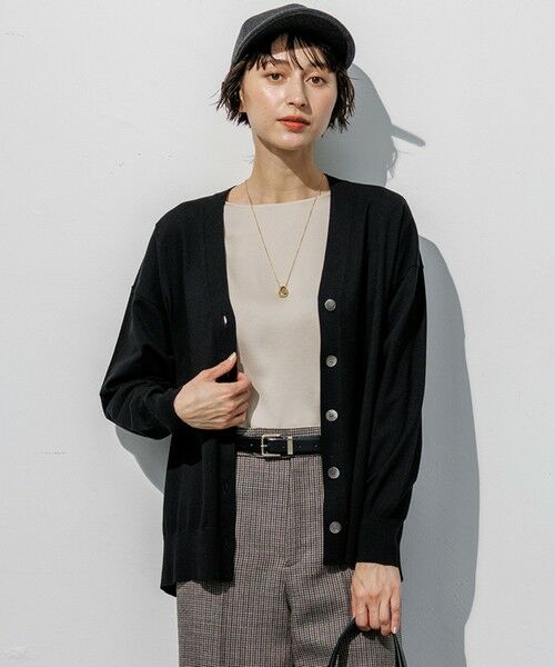 S size ONWARD(小さいサイズ) / エスサイズオンワード カーディガン・ボレロ | ヴィスコースストレッチ Vネック カーディガン（ブラック系）