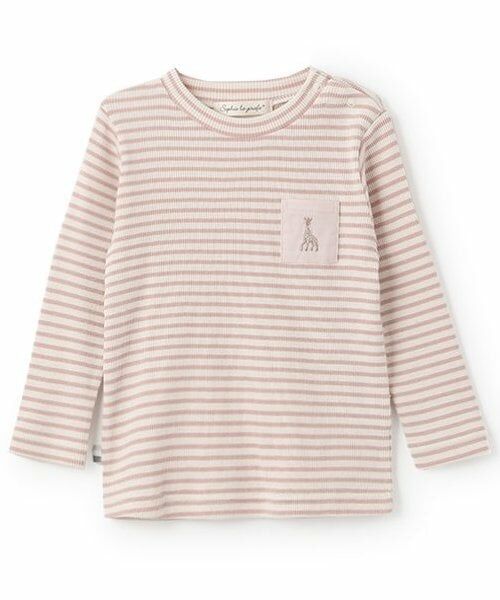 Sophie la girafe / キリンのソフィー Tシャツ | テレコボーダー長袖Tシャツ（ピンク）