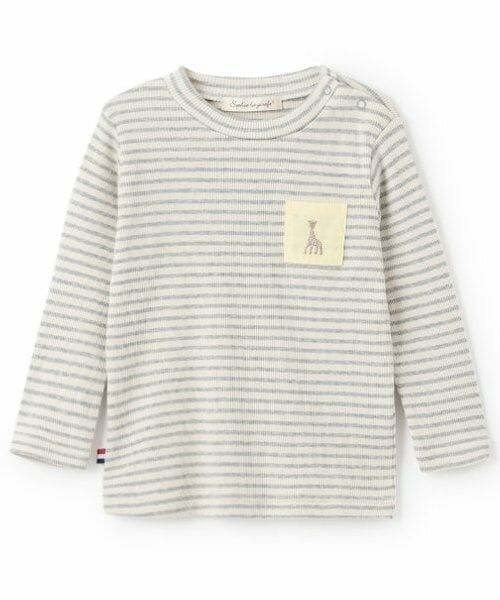 Sophie la girafe / キリンのソフィー Tシャツ | テレコボーダー長袖Tシャツ（グレー）