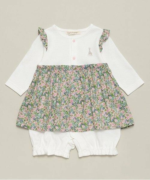 Sophie la girafe / キリンのソフィー ロンパース | ブライトスムース花柄ロンパース（ピンク）