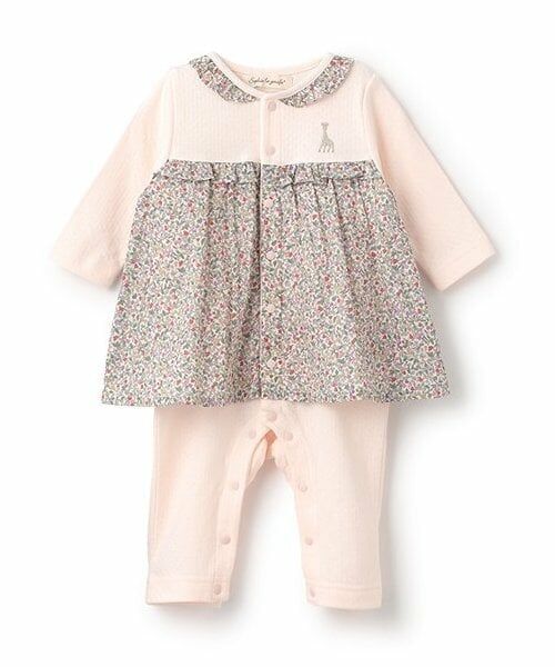 Sophie la girafe / キリンのソフィー ロンパース | ドビー接結花柄カバーオール（ピンク）