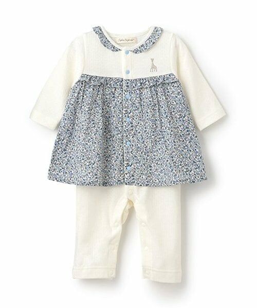 Sophie la girafe / キリンのソフィー ロンパース | ドビー接結花柄カバーオール（ブルー）