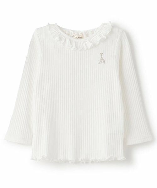 Sophie la girafe / キリンのソフィー Tシャツ | 衿フリルプリーツ長袖Tシャツ（オフ ホワイト）