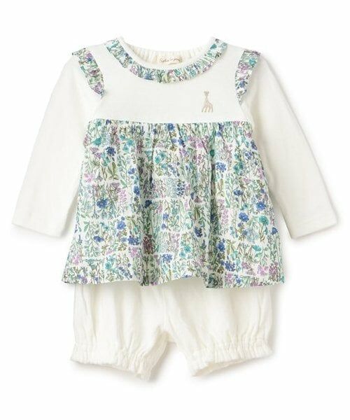 Sophie la girafe / キリンのソフィー ベビー・キッズウエア | 小花柄ベビースーツ（ブルー）