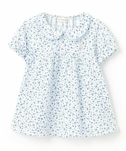 Sophie la girafe / キリンのソフィー Tシャツ | 花柄天竺半袖Tシャツ（ブルー）