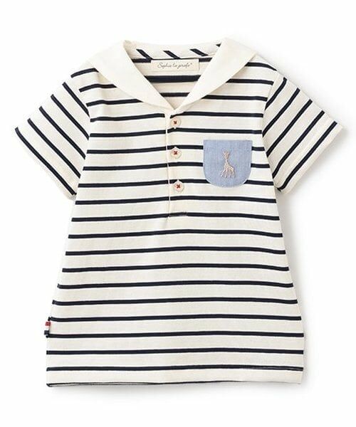 Sophie la girafe / キリンのソフィー Tシャツ | ボーダーセーラー半袖Tシャツ（紺）