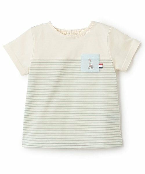Sophie la girafe / キリンのソフィー Tシャツ | ボーダー切替半袖Tシャツ（オフ ホワイト）