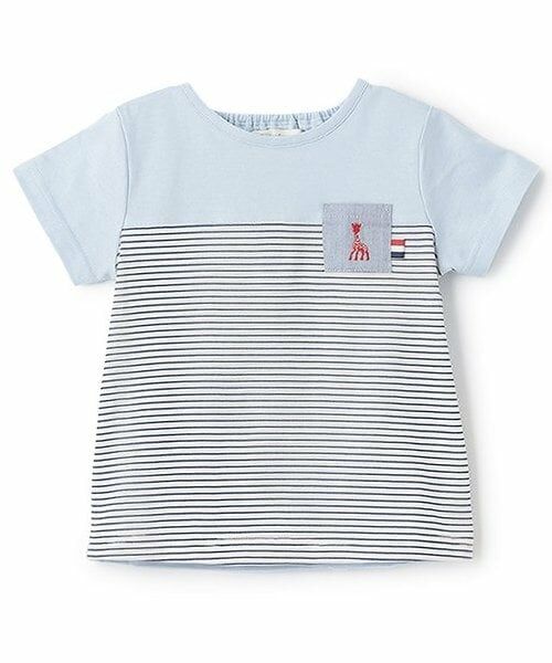 Sophie la girafe / キリンのソフィー Tシャツ | ボーダー切替半袖Tシャツ（ブルー）