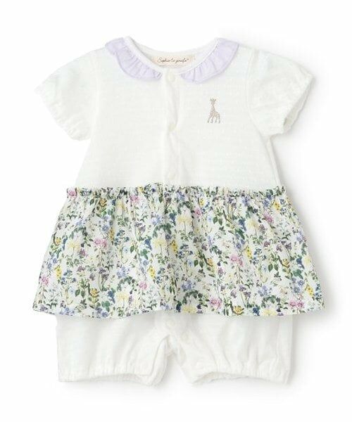 Sophie la girafe / キリンのソフィー ロンパース | ボタニカル柄ショートオール（オフ ホワイト）