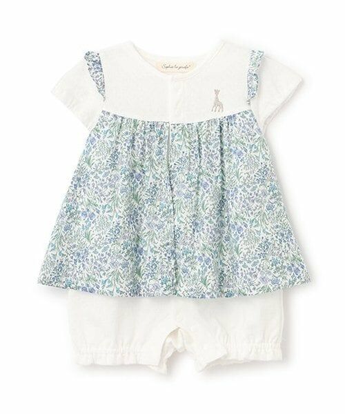 Sophie la girafe / キリンのソフィー ロンパース | 小花柄ショートオール（ブルー）