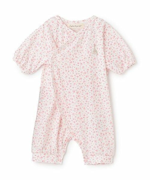 Sophie la girafe / キリンのソフィー ロンパース | 花柄天竺NEWBORNウェア（ピンク）