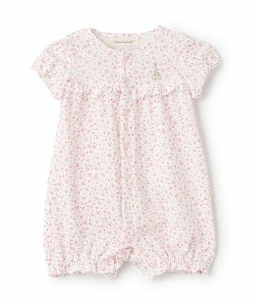Sophie la girafe / キリンのソフィー ロンパース | 花柄天竺ショートオール（ピンク）