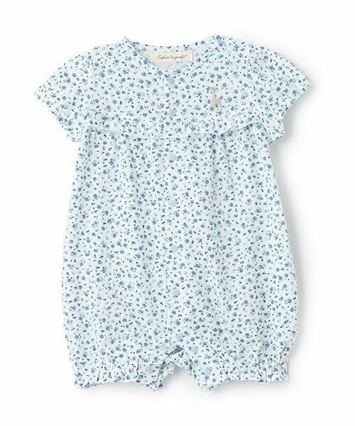 Sophie la girafe / キリンのソフィー ロンパース | 花柄天竺ショートオール（ブルー）