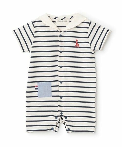 Sophie la girafe / キリンのソフィー ロンパース | ボーダーセーラーショートオール（紺）