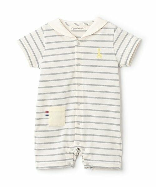 Sophie la girafe / キリンのソフィー ロンパース | ボーダーセーラーショートオール（グレー）