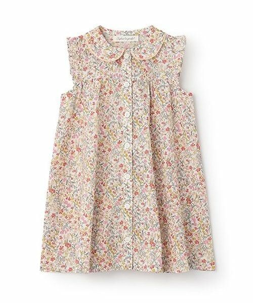 Sophie la girafe / キリンのソフィー ミニ丈・ひざ丈ワンピース | ボタニカル柄ワンピース【日本製】（ピンク）