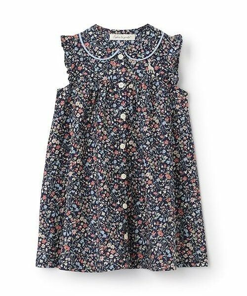 Sophie la girafe / キリンのソフィー ミニ丈・ひざ丈ワンピース | ボタニカル柄ワンピース【日本製】（紺）